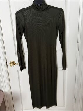 Long Sleeve Olive Green Mesh Turtleneck Dress bobbles and lace large boutique